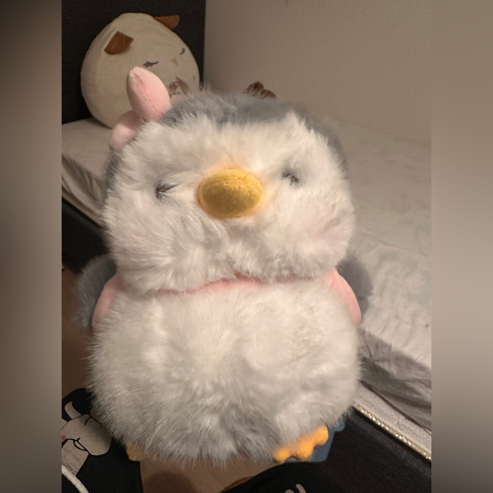 Gray and White Plush Penguin Toy
